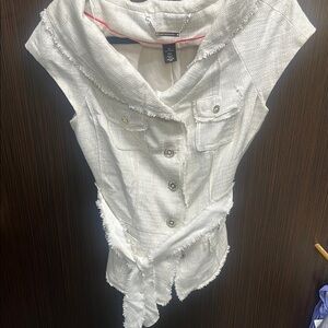 White House Black Market Asymmetrical White Blouse with Sailor Collar